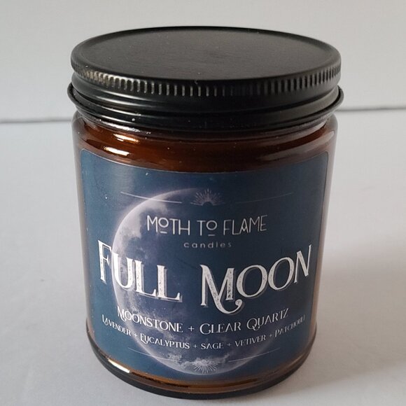 FULL MOON RITUAL CANDLE- MOTH TO FLAME -MOONSTONE  CLEAR QUARTZ| CRYSTAL-INFUSED - Picture 1 of 4